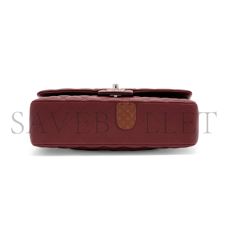 Ch*el medium classic flap bag with silver hardware burgundy a01112 (25*16*8cm)